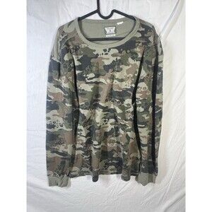 Volcom Men's Long Sleeve Thermal Waffle Knit Shirt Green Camo Large